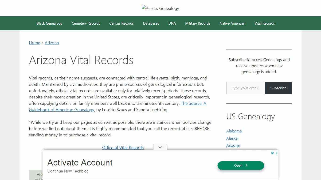 Arizona Vital Records – Access Genealogy